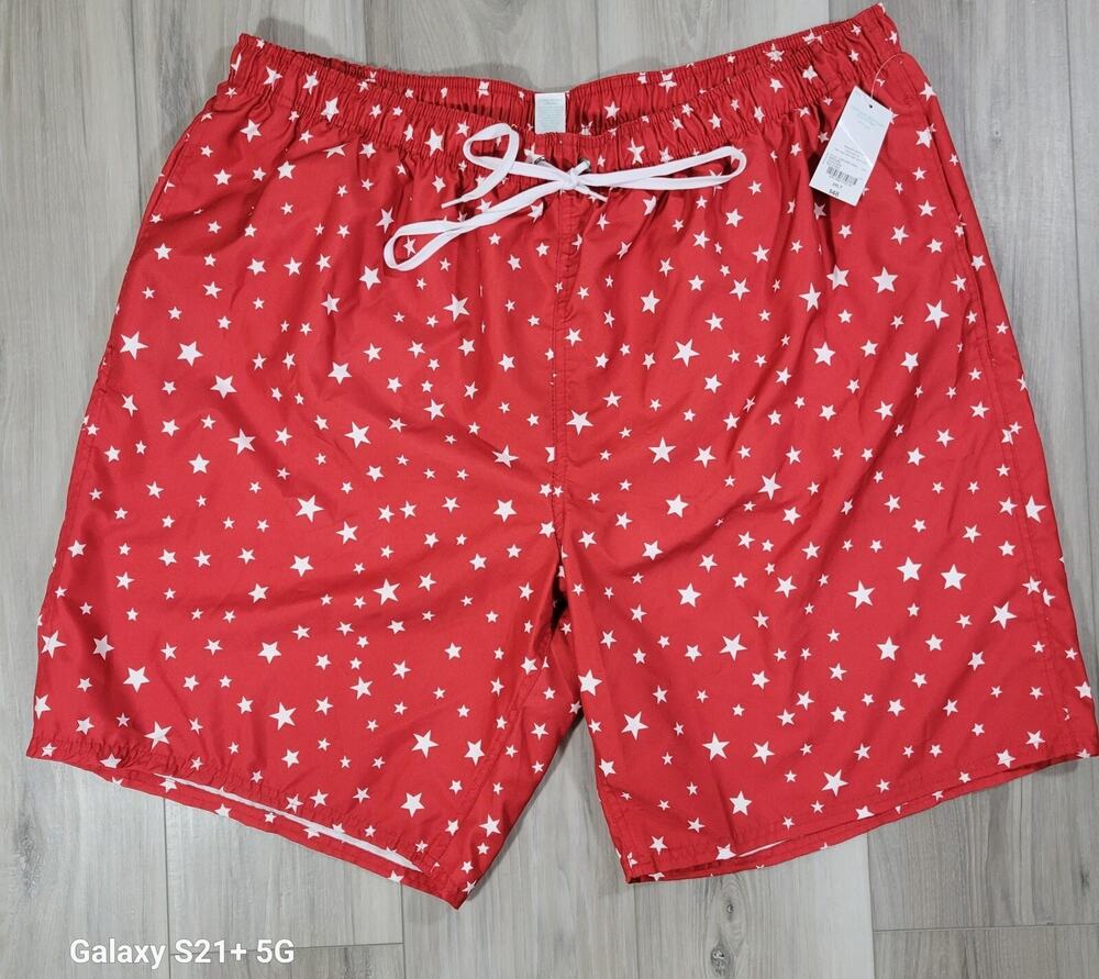 Outdoor Oasis Swim Trunks Mens 3XLT Red Stars Pockets Big & Tall New
